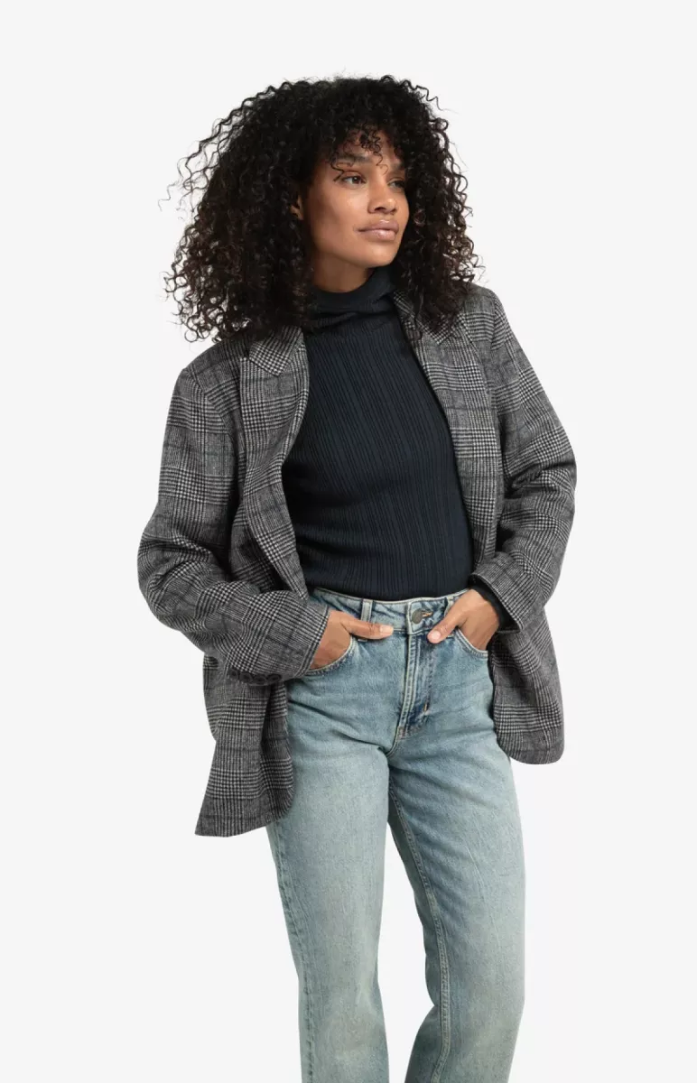 YAYA-Oversized checked blazer; Wool/Polyester; 715041-01-501074-510-715041-GRIJS COMBINATIES