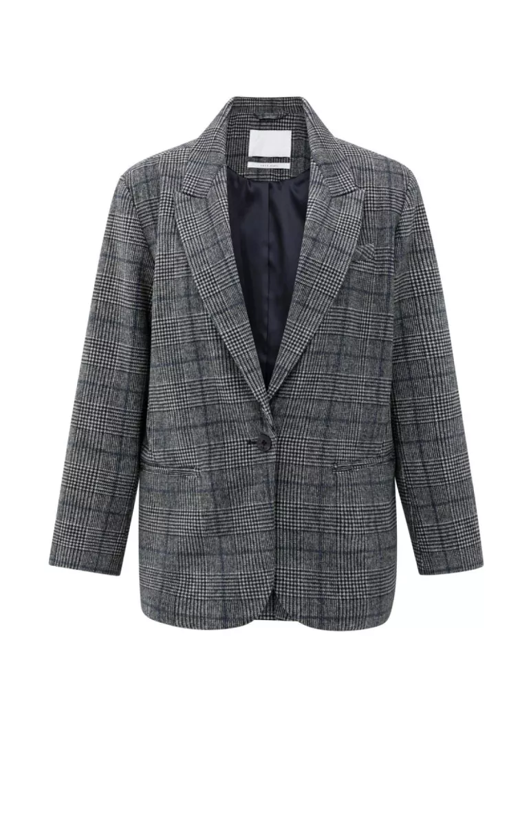 YAYA-Oversized checked blazer; Wool/Polyester; 715041-01-501074-510-715041-GRIJS COMBINATIES