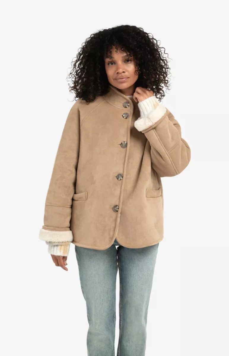 YAYA-Oversized lammy coat; Polyester; 99030-02-001066-510-99030-CAMEL