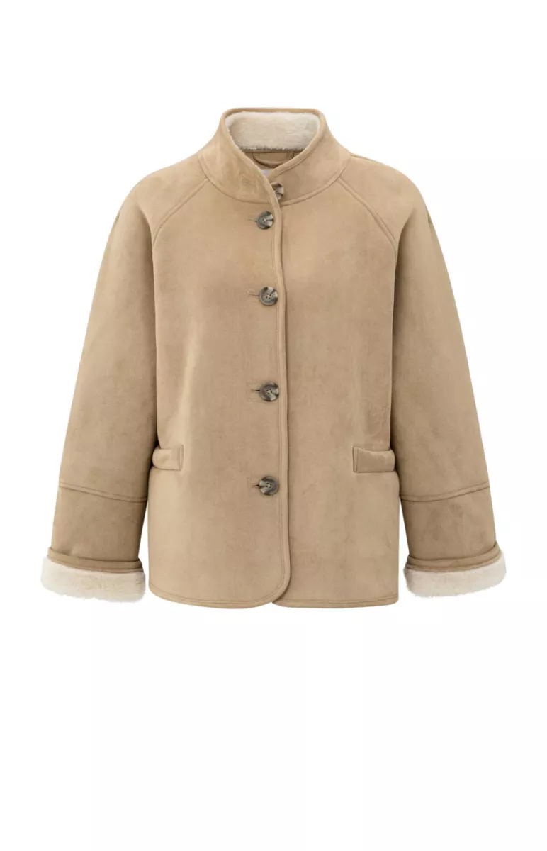 YAYA-Oversized lammy coat; Polyester; 99030-02-001066-510-99030-CAMEL