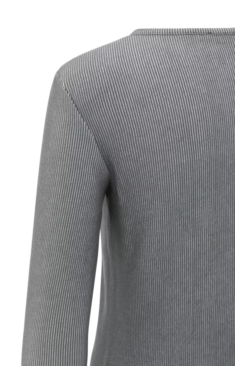 YAYA-Ribbed long sleeve top; Cotton/Polyester/Elastane; 803071-01-709215-510-803071-DONKER GRIJS/GRAFIET