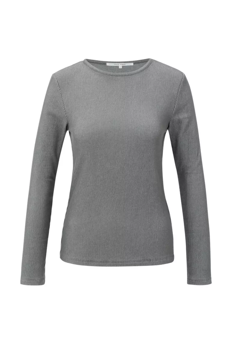 YAYA-Ribbed long sleeve top; Cotton/Polyester/Elastane; 803071-01-709215-510-803071-DONKER GRIJS/GRAFIET