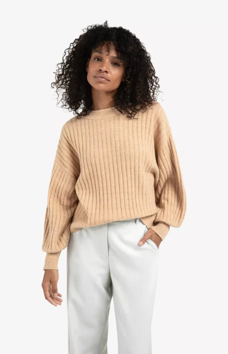 YAYA-Ribbed sweater with round neck; Polyester/Cotton/Wool/Alpaca/Elasta; 99030-01-000538-510-99030-CAMEL