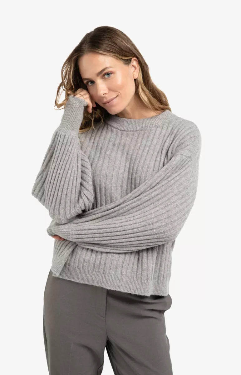 YAYA-Ribbed sweater with round neck; Polyester/Cotton/Wool/Alpaca/Elasta; 99032-01-000538-510-99032-TAUPE