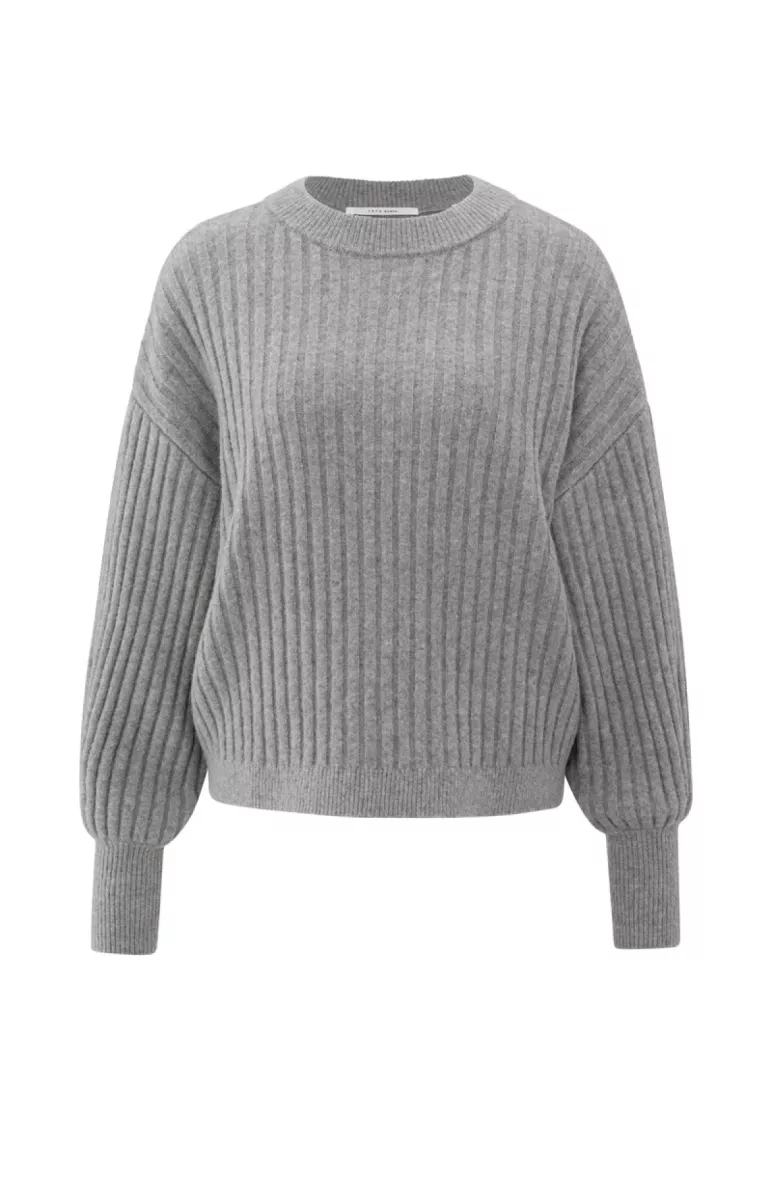 YAYA-Ribbed sweater with round neck; Polyester/Cotton/Wool/Alpaca/Elasta; 99032-01-000538-510-99032-TAUPE
