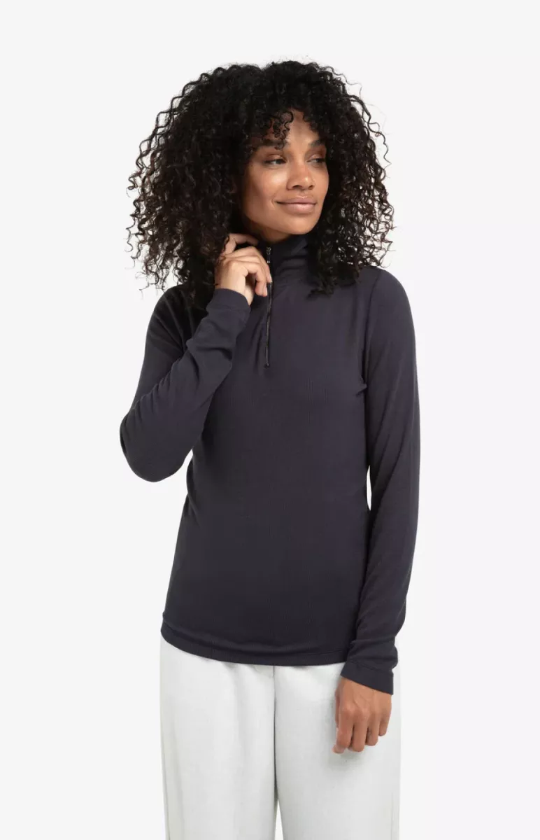 YAYA-Ribbed top with zip collar; Viscose/Elastane; 94051-01-709329-510-94051-BLUE