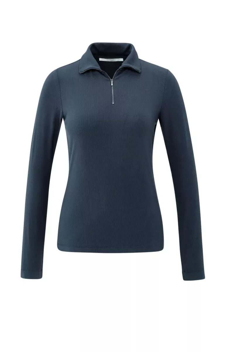 YAYA-Ribbed top with zip collar; Viscose/Elastane; 94051-01-709329-510-94051-BLUE