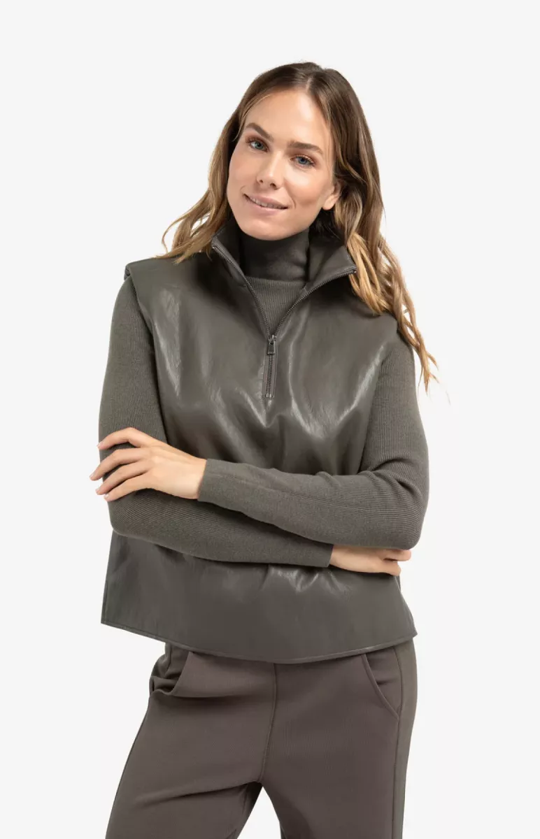 YAYA-Sleeveless faux leather top; Polyurethane; 99033-01-029005-510-99033-TAUPE