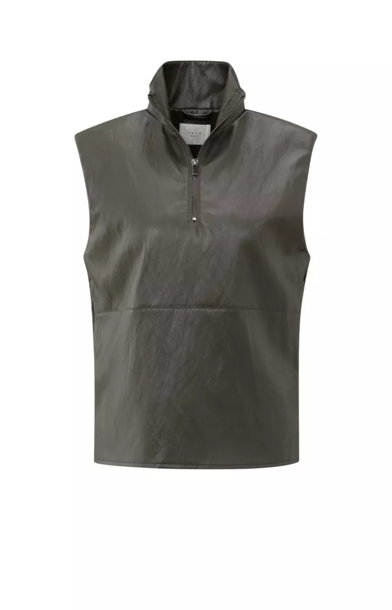 YAYA-Sleeveless faux leather top; Polyurethane; 99033-01-029005-510-99033-TAUPE