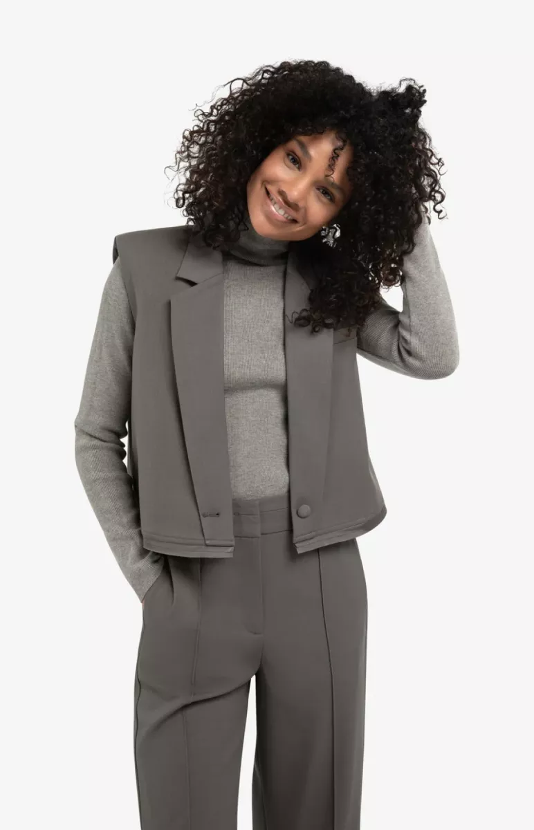 YAYA-Sleeveless short blazer; Polyester/Viscose/Lyocell/Wool/Elas; 80307-01-501075-510-80307-DONKER GRIJS/GRAFIET