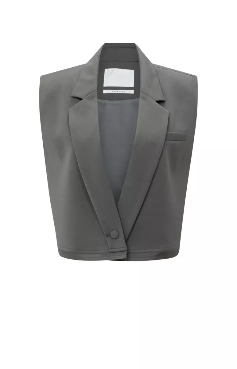 YAYA-Sleeveless short blazer; Polyester/Viscose/Lyocell/Wool/Elas; 80307-01-501075-510-80307-DONKER GRIJS/GRAFIET