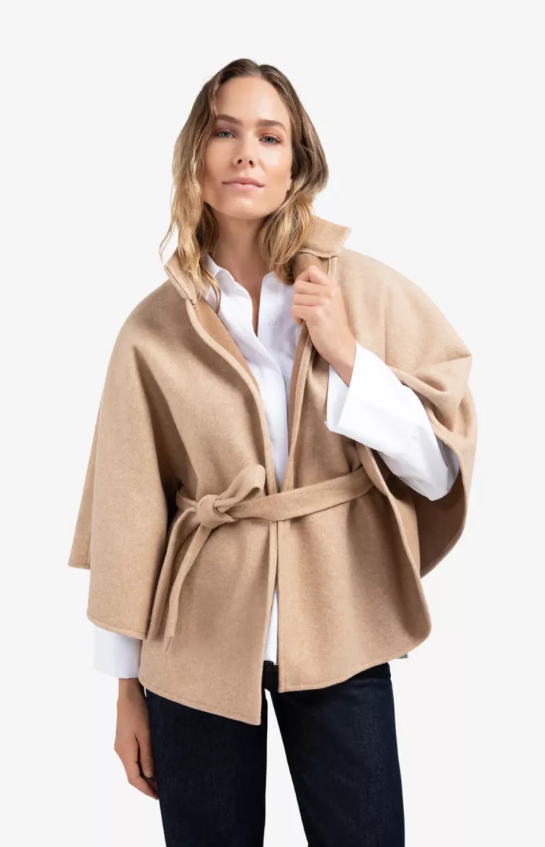 YAYA-Soft woven poncho with collar; Polyester; 990302-03-521004-510-990302-CAMEL