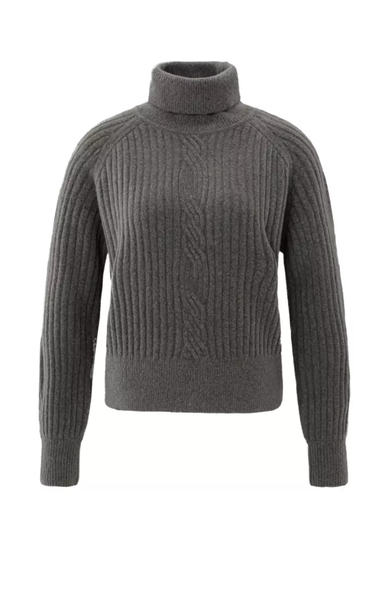 YAYA-Sweater with cable detail; Polyamide/Acrylic/Elastane/Wool; 990332-01-000525-510-990332-TAUPE