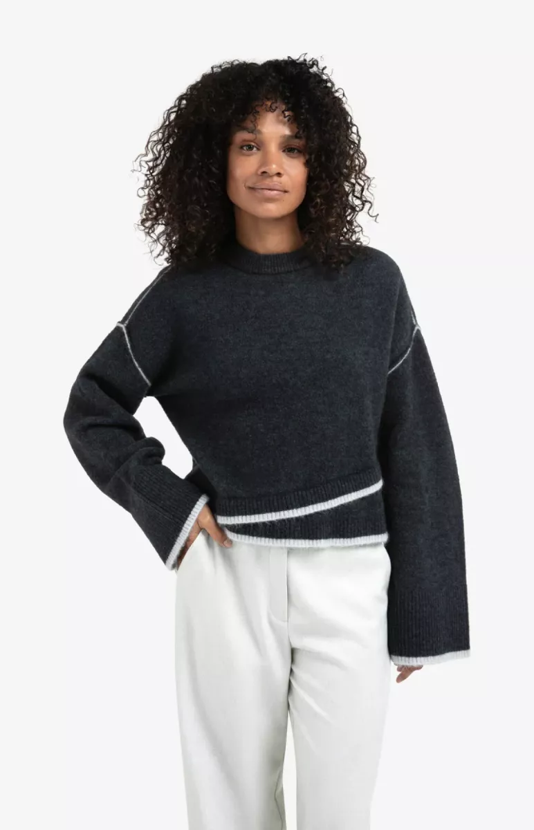 YAYA-Sweater with contrast lines; Mohair/Wool/Polyamide/Elastane; 940512-01-000519-510-940512-BLUE