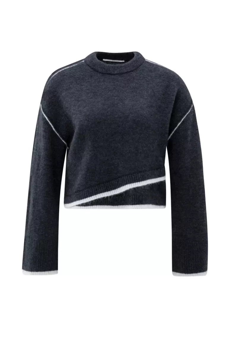 YAYA-Sweater with contrast lines; Mohair/Wool/Polyamide/Elastane; 940512-01-000519-510-940512-BLUE