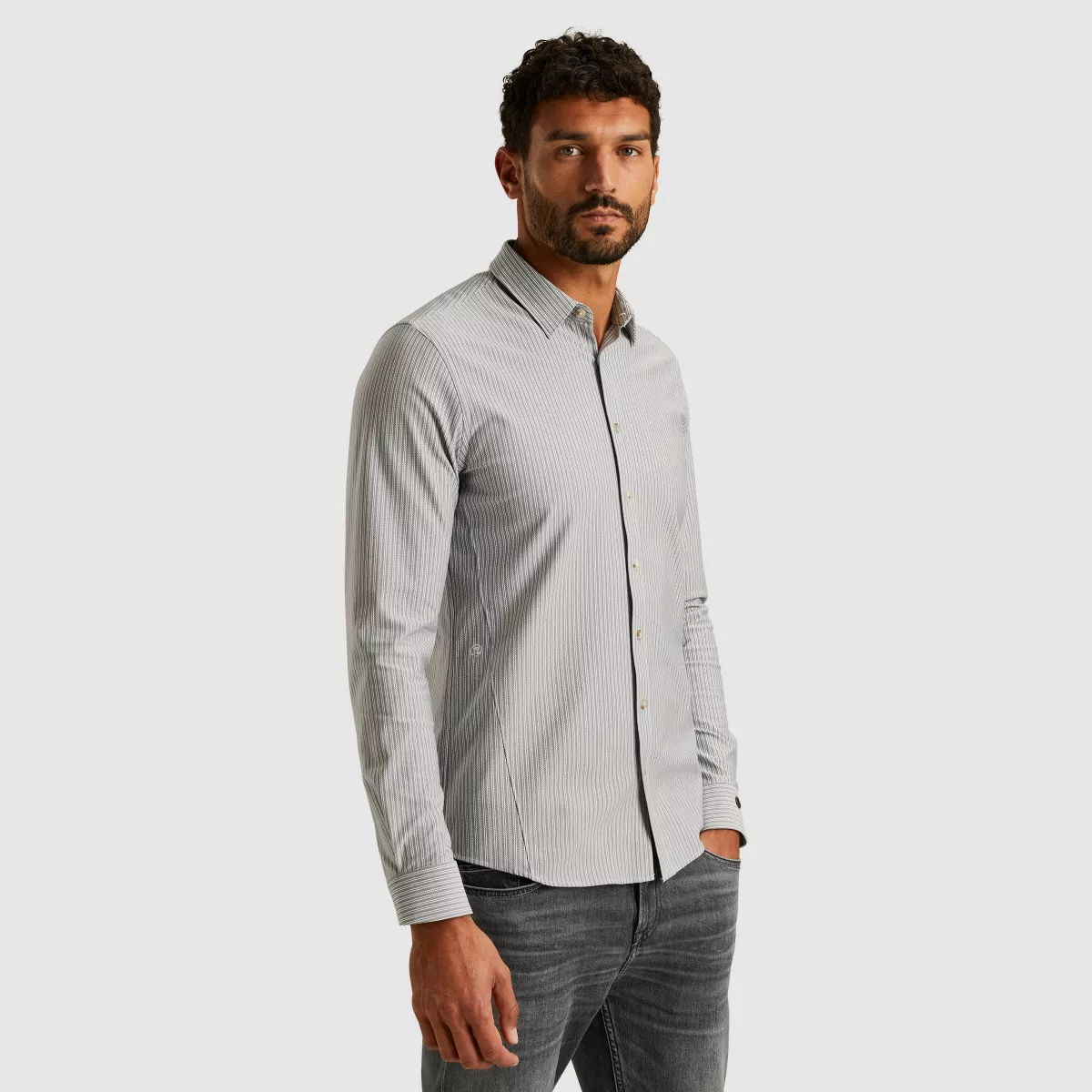 CAST IRON-LONG SLEEVE SHIRT Twill Jersey Str-CSI2511279-5277 Grisaille-BLAUW