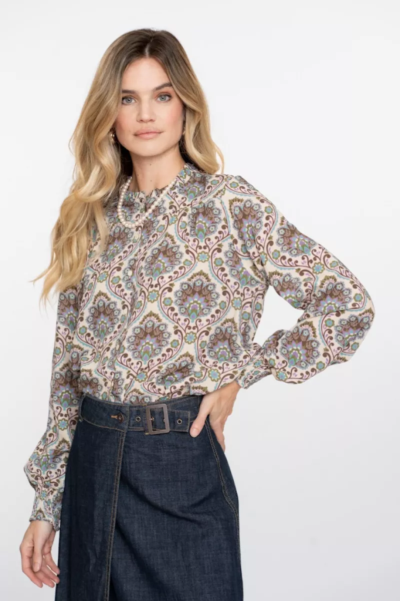 GEISHA-Blouse print-53637-20-625 Blue wool white-BLAUW