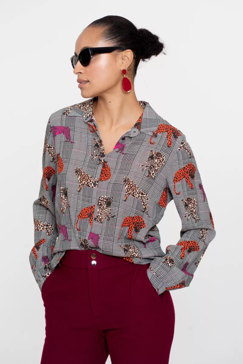 GEISHA-Blouse print animal lurex-53756-20-420 Pink orange-ROSE