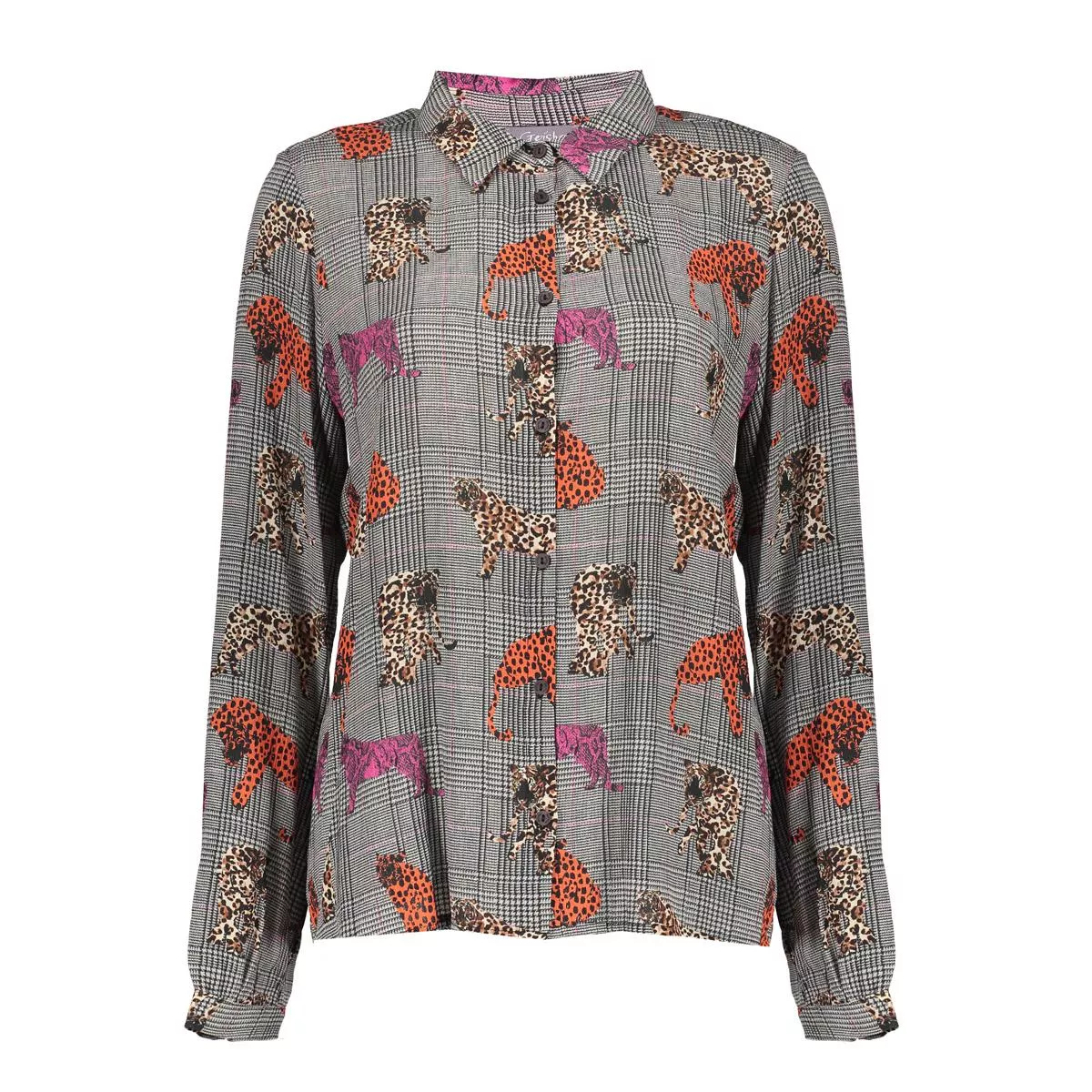GEISHA-Blouse print animal lurex-53756-20-420 Pink orange-ROSE