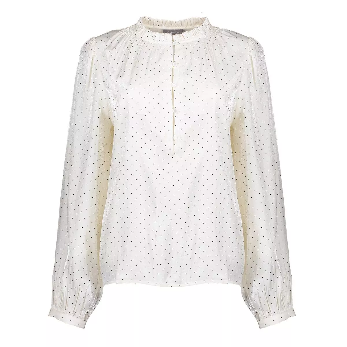 GEISHA-Blouse shiny with dots-53539-14-017 Ivory black-IVOOR