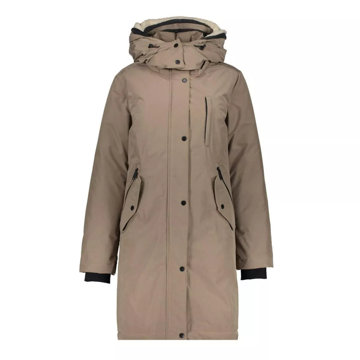 GEISHA-Jacket teddy hood mid long-58500-12-935 Greige-GRIJS