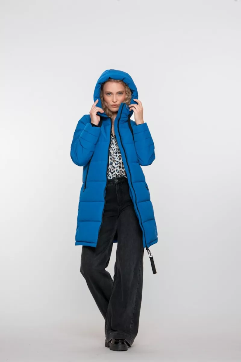 GEISHA-Jacket with hood mid long-58521-12-650 Cobalt-KOBALT