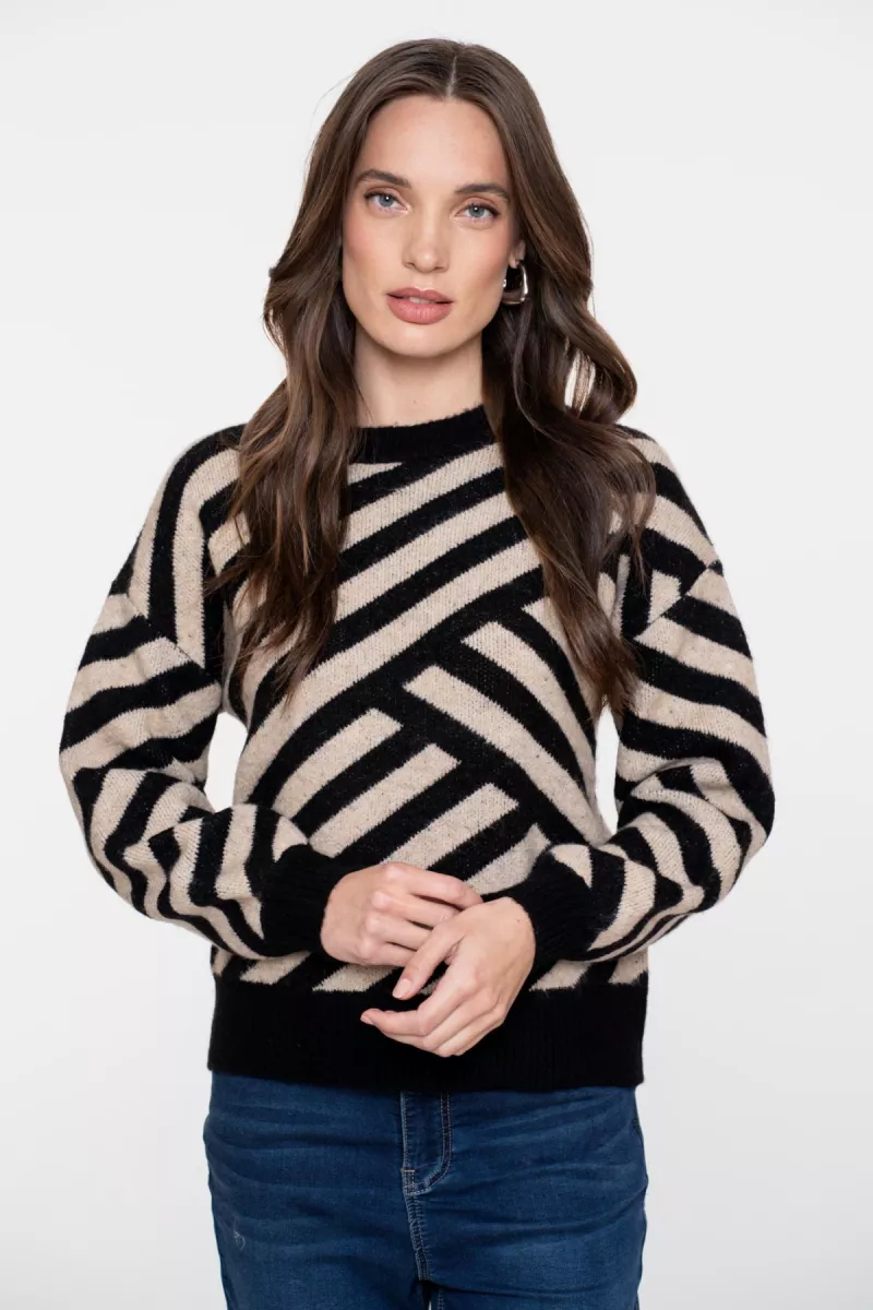 GEISHA-Pullover stripes-54570-29-720 Sand black-ZAND