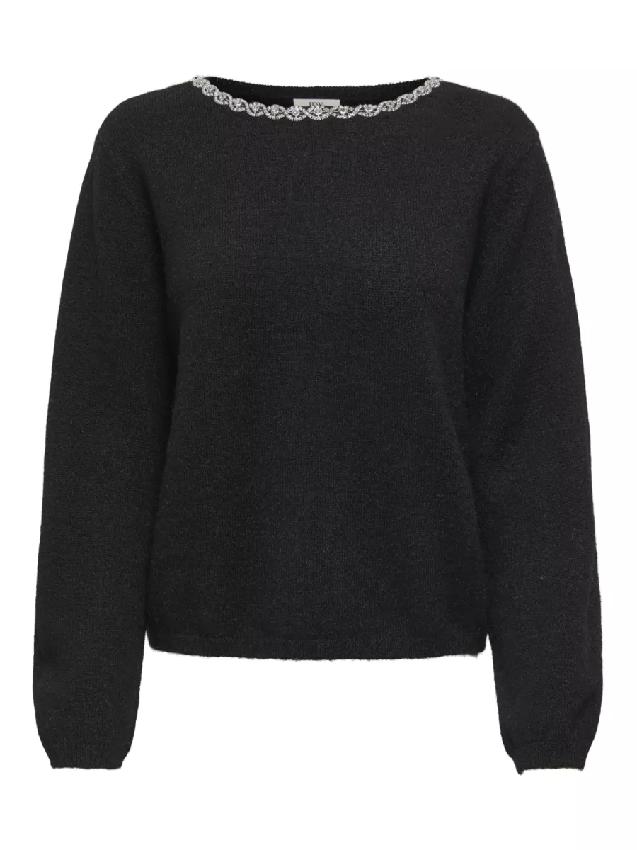 JDY-JDYALVA LIFE L/S EMBELLISH PULLOVER-15351917-Black Silver Embellishment-BLACK