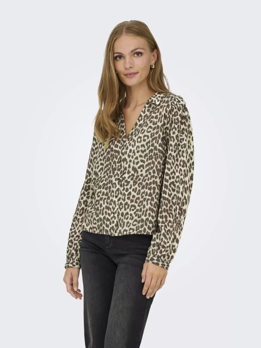 JDY-JDYBEATRICE LIFE L/S V-NECK SHIRT W-15359476-Birch Brown Leo-BRUIN