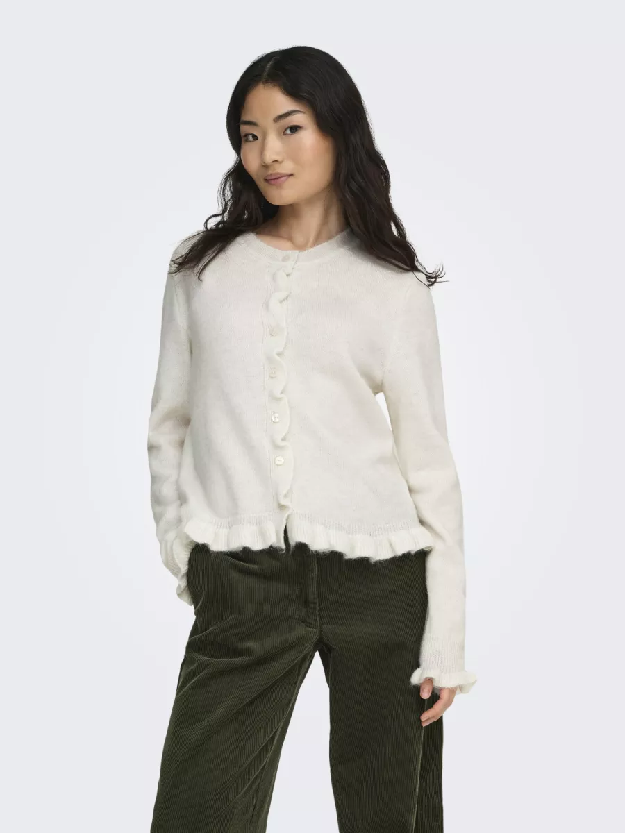 JDY-JDYLETTY L/S ON FRILL CARDIGAN KNT-15363485-Birch-CREME