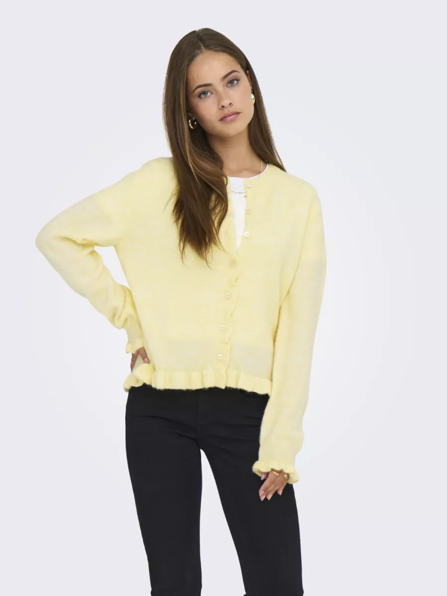 JDY-JDYLETTY L/S ON FRILL CARDIGAN KNT-15363485-Pastel Yellow-GEEL