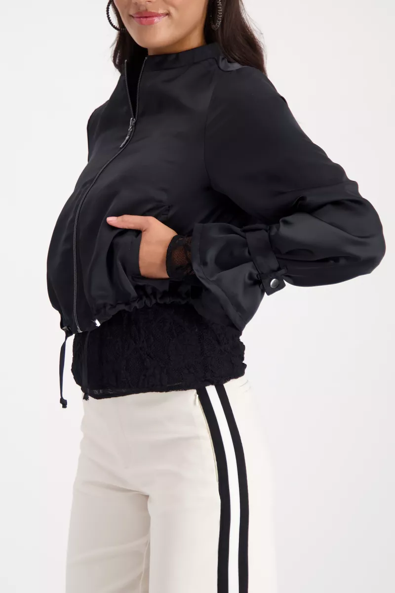 Monari-Satin look blouson-809212-999 Black-ZWART