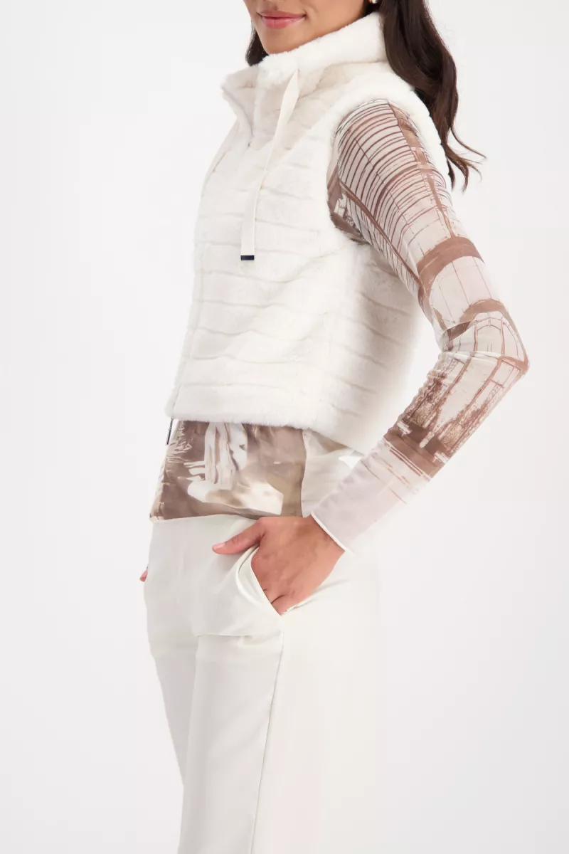 Monari-Striped fur vest-809278-134 Almond-BEIGE