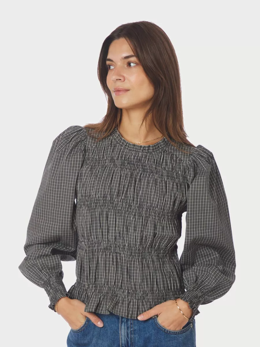 Neo Noir-Marcia Check Blouse-166893-132 Antracite-ANTRACIET