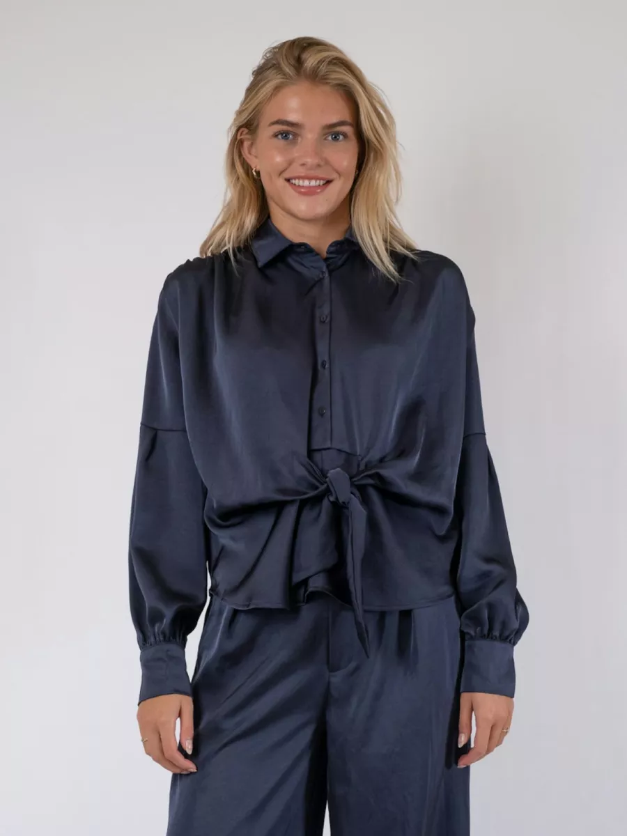Neo Noir-Naja Satin Shirt-160801-678 Midnight Blue-BLUE