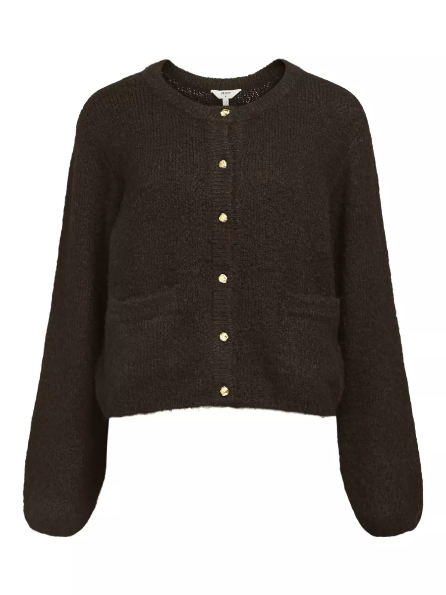 OBJECT-OBJSAGGIA RE L/S KNIT CARDIGAN NOOS-23046886-Seal Brown-BRUIN
