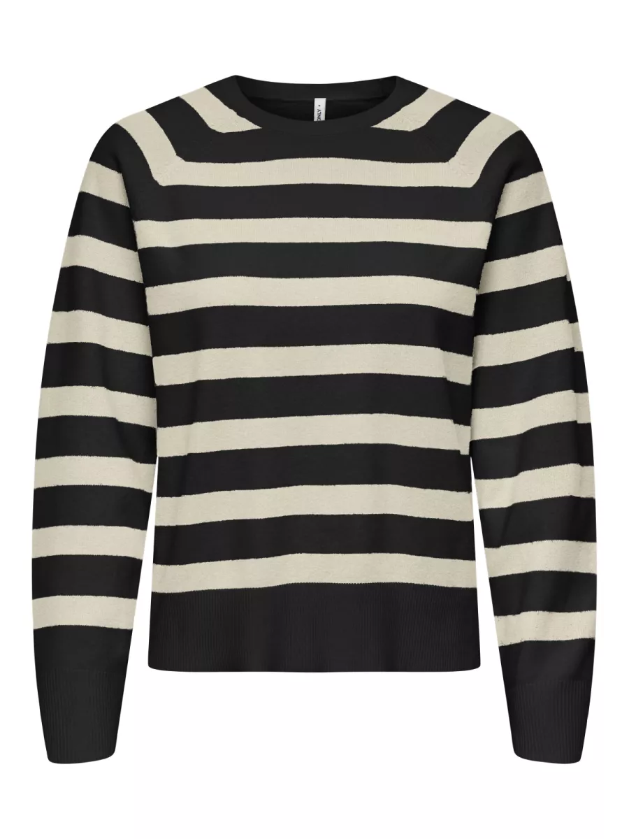 ONLY-ONLAMA LIFE LS RAGLAN O-NECK CC KNT-15334905-Black Stripes-BLACK