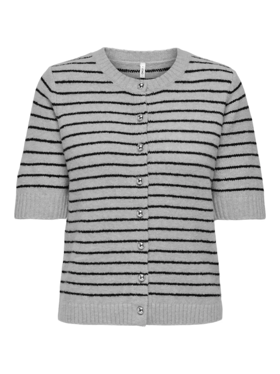 ONLY-ONLCHESTER LIFE SS STRIPE CARDI CC-15361025-Light Grey Melange-LICHT-/PAREL GRIJS