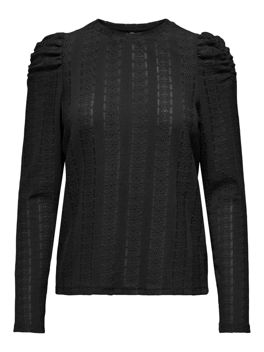 ONLY-ONLMELANIE L/S O-NECK TOP JRS-15365094-Black-BLACK