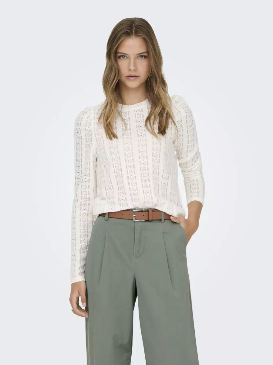 ONLY-ONLMELANIE L/S O-NECK TOP JRS-15365094-Cloud Dancer-CREME