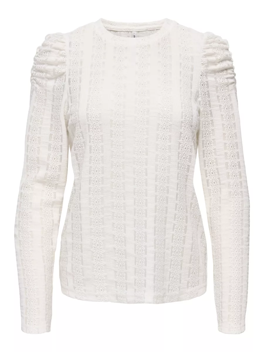 ONLY-ONLMELANIE L/S O-NECK TOP JRS-15365094-Cloud Dancer-CREME