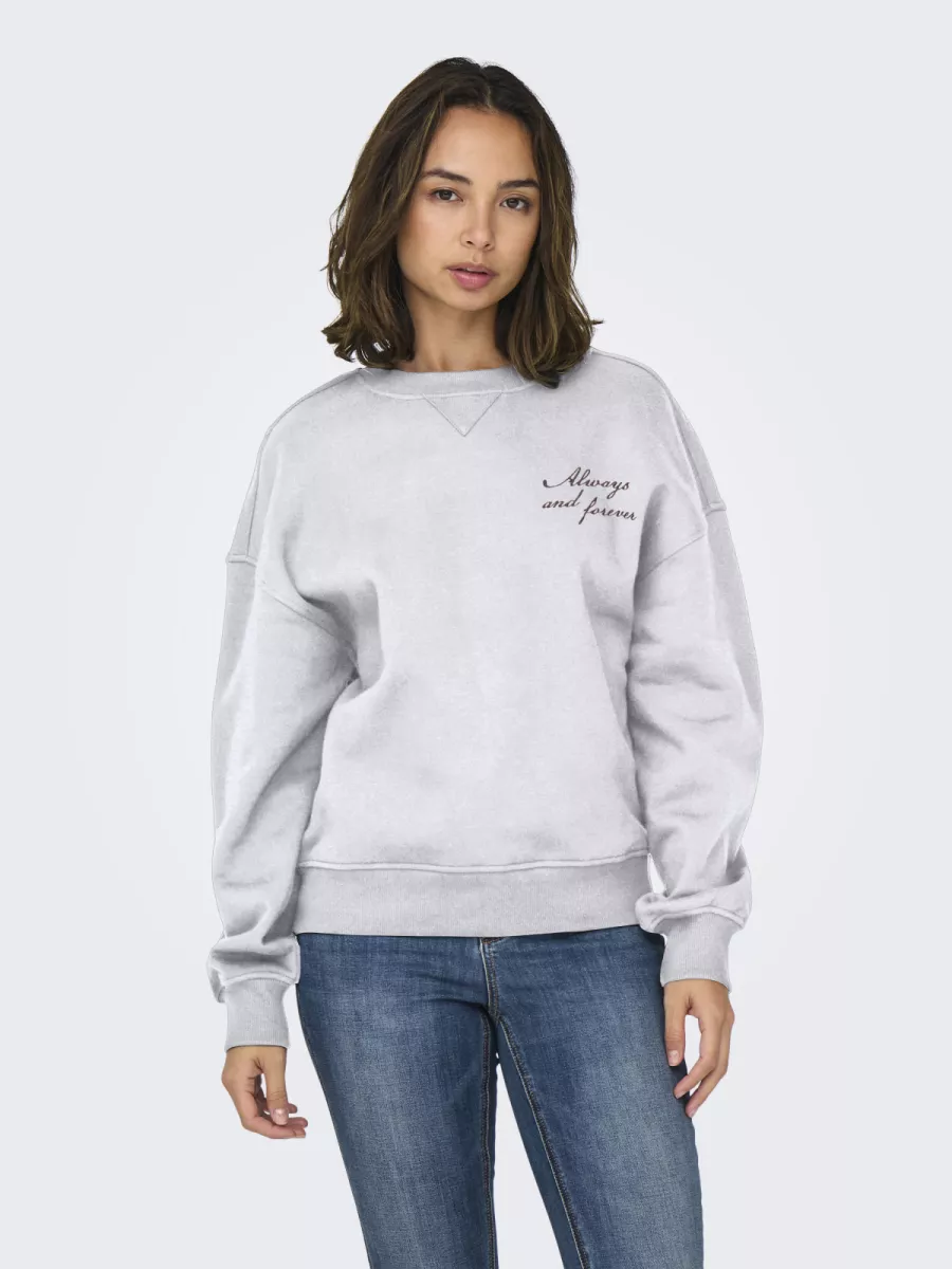 ONLY-ONLSOFIA L/S WORD O-NECK SWT-15329876-Light Grey Melange-LICHT-/PAREL GRIJS