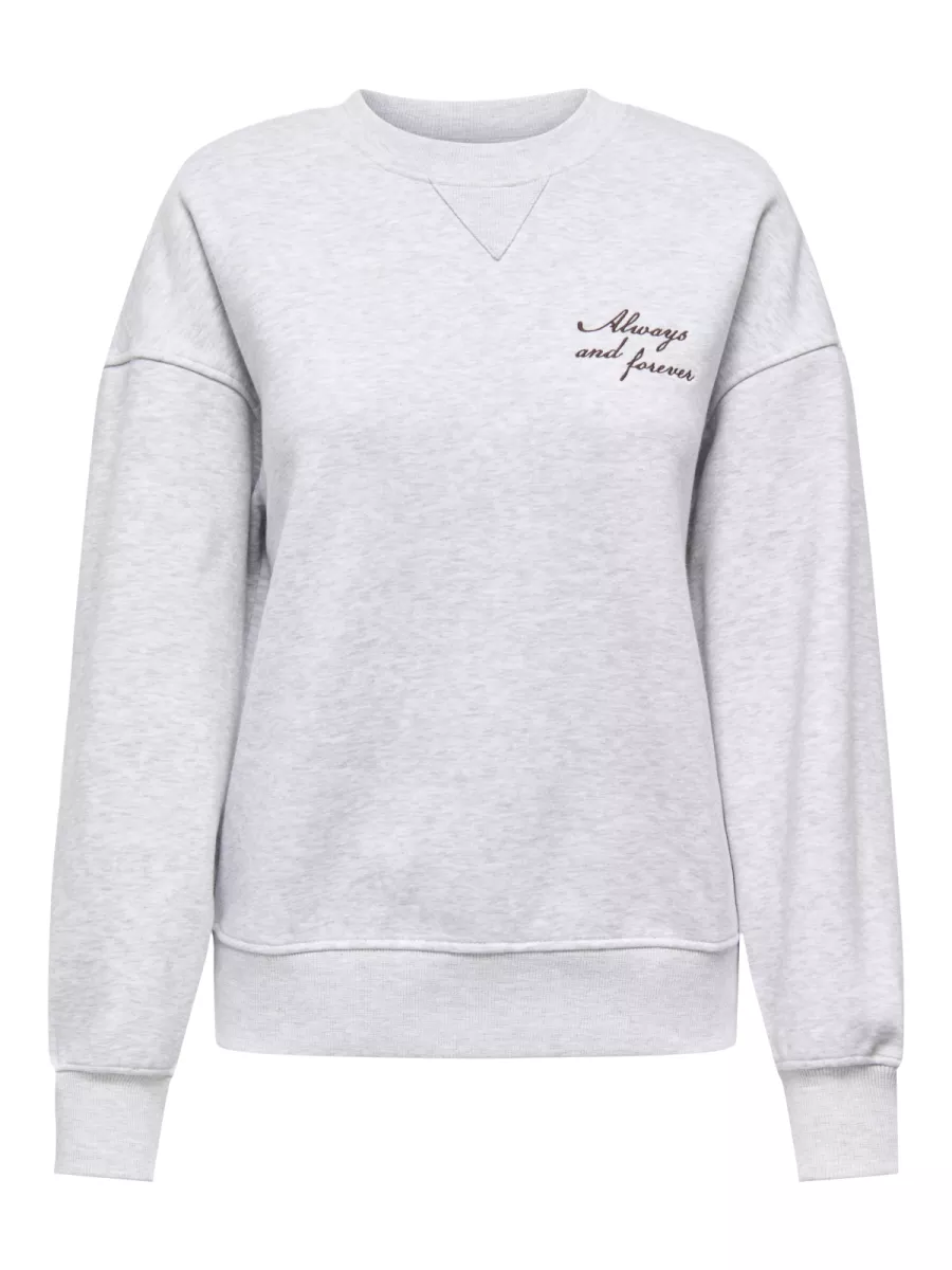 ONLY-ONLSOFIA L/S WORD O-NECK SWT-15329876-Light Grey Melange-LICHT-/PAREL GRIJS