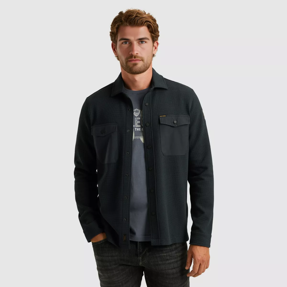 PME LEGEND-LONG SLEEVE SHIRT Waffle Jersey-PSI2511246-5282 Carbon-GRIJS