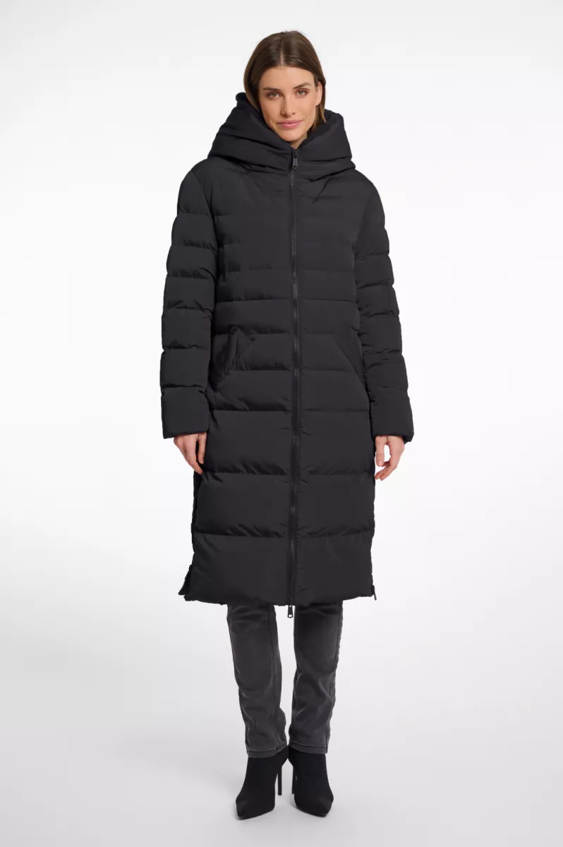 RINO & PELLE-Long Padded Hooded Coat With Faux Fur-Keilafur.7002511-9900 Black-ZWART