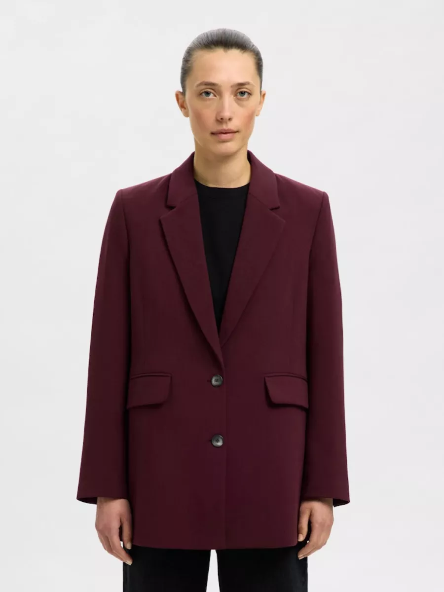 Selected Femme-SLFRITA LS RELAXED BLAZER MEL NOOS-16094205-Fig-BORDEAUX