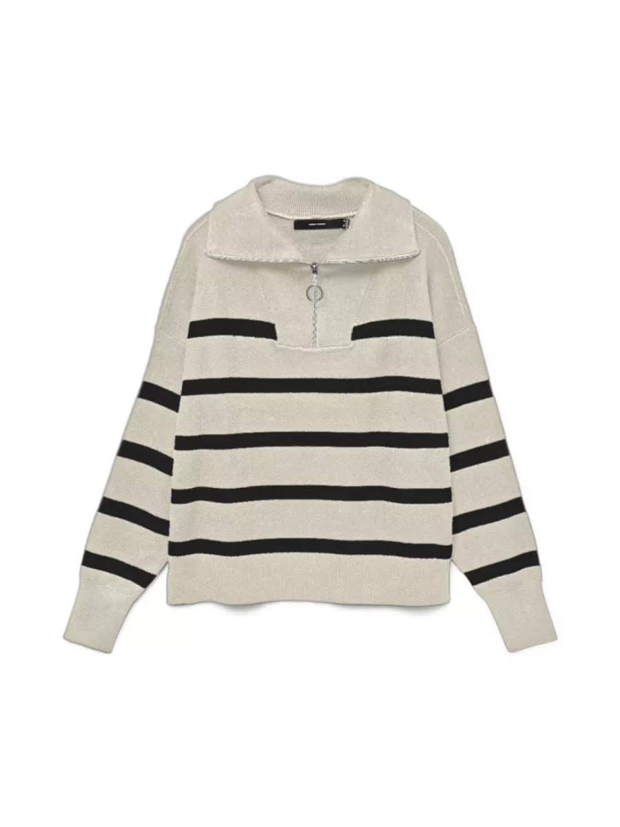 VERO MODA-VMSABA STRIPE LS HIGHNECK BLOUSE GA-10269246-Birch Stripes Black-WIT COMBINATIES