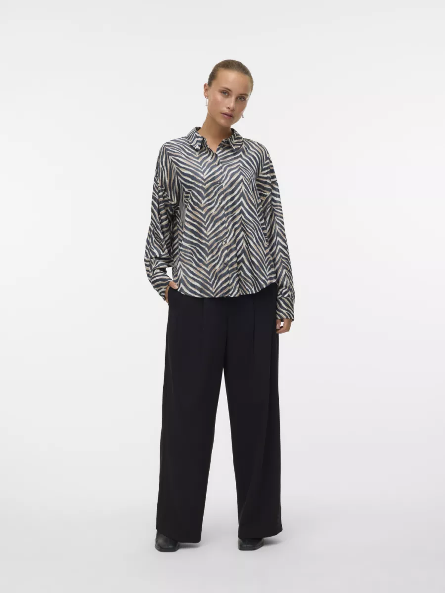 VERO MODA-VMVINA SONYA LS SHIRT WVN GA-10337393-Black-BLACK