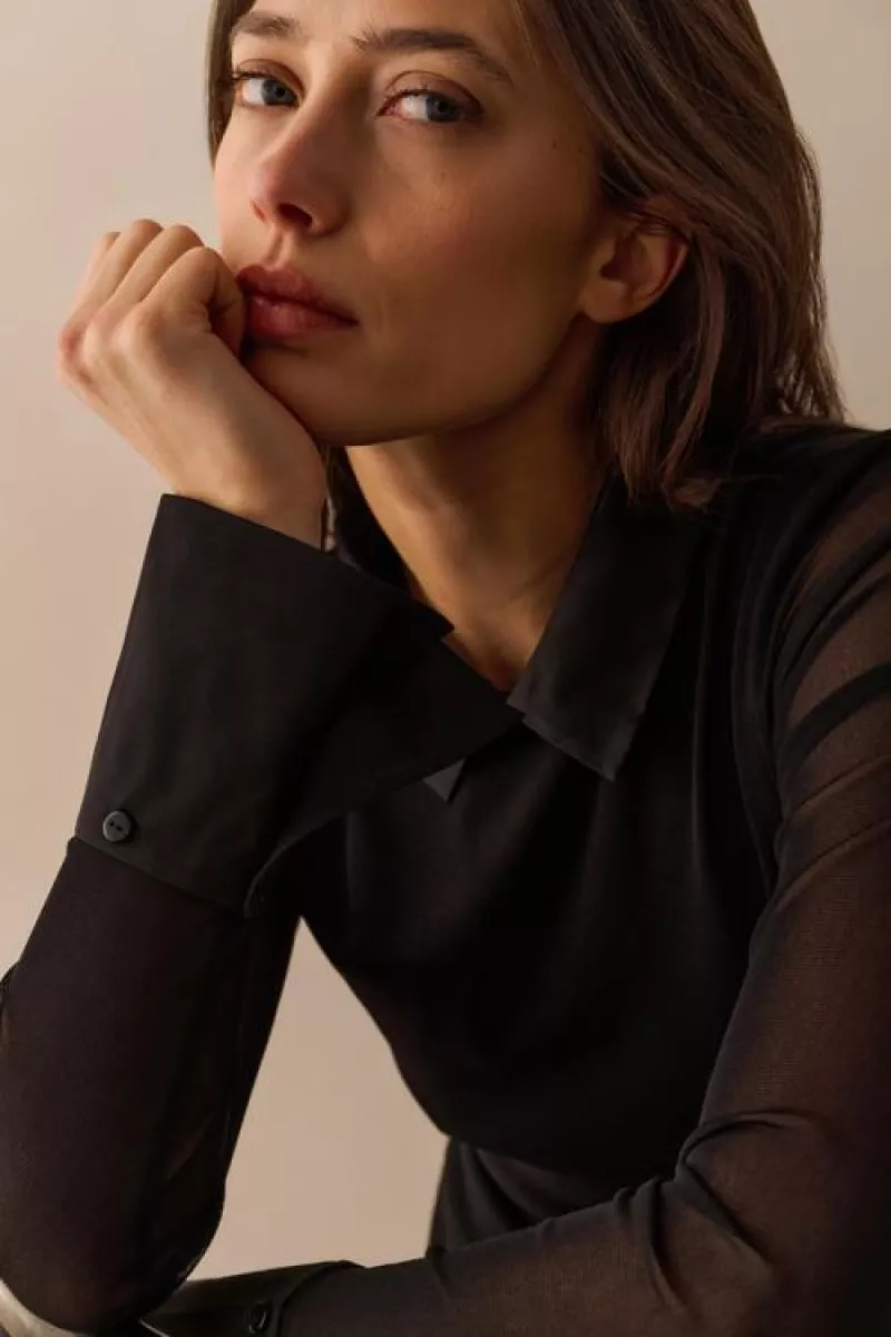 YAYA-Mesh top met afneembare kraag; Polyamide-01-709346-511-00001-BLACK