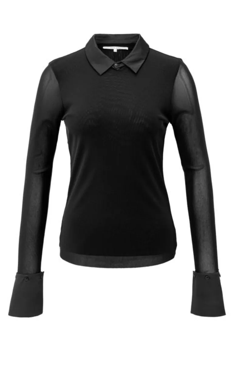 YAYA-Mesh top met afneembare kraag; Polyamide-01-709346-511-00001-BLACK
